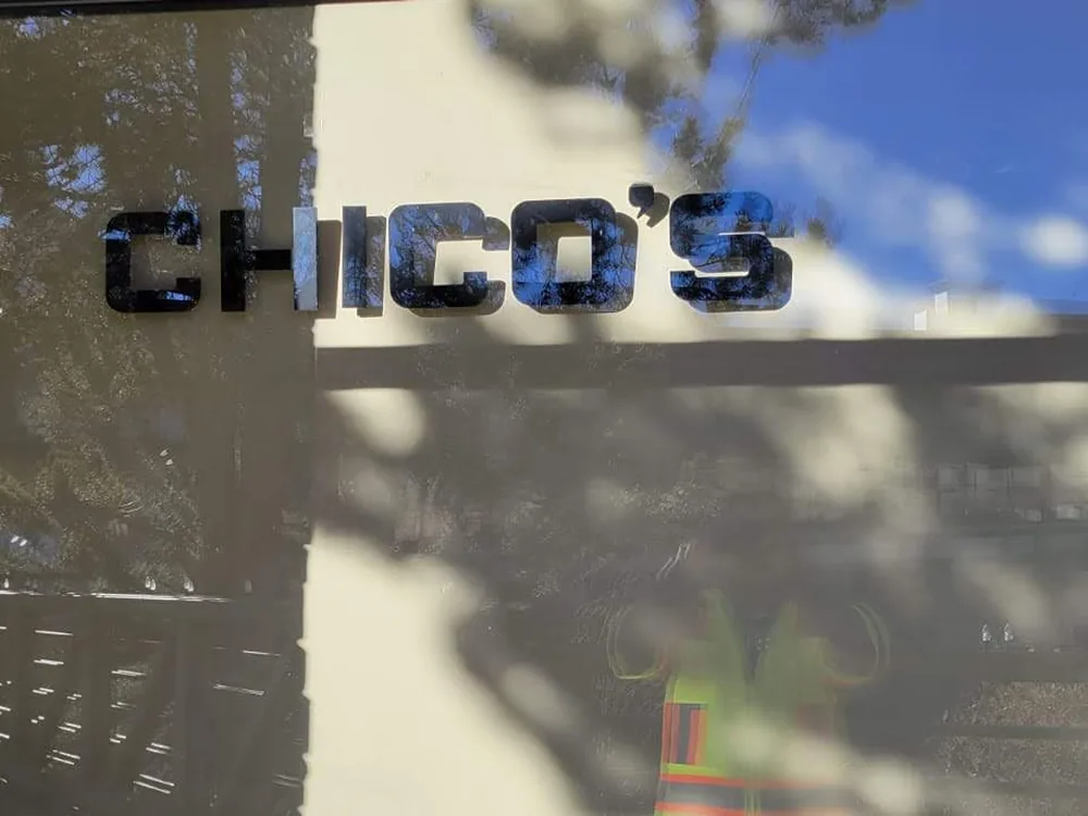 Installed Chico's sign viewed across the entrance